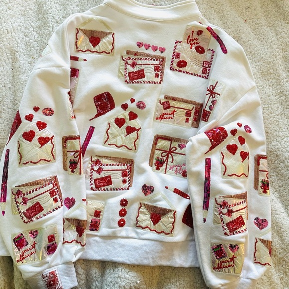 Queen of Sparkles ✨ White Love Letters Henley Sweatshirt - Picture 3 of 8